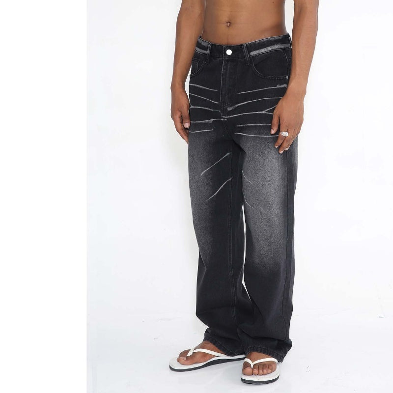 Four Seasons New Retro Hong Kong Style Straight Loose Personality Jeans