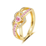 New Pink Loving Heart Zircon Ring Women's High Sense Women's Jewelry