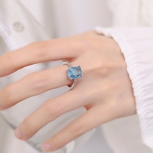 Rectangular Navy Blue Ring Women's Fashion Simple Hollow Love Heart-shaped