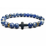 Creative 8mm Natural Stone Bead Cross Bracelet