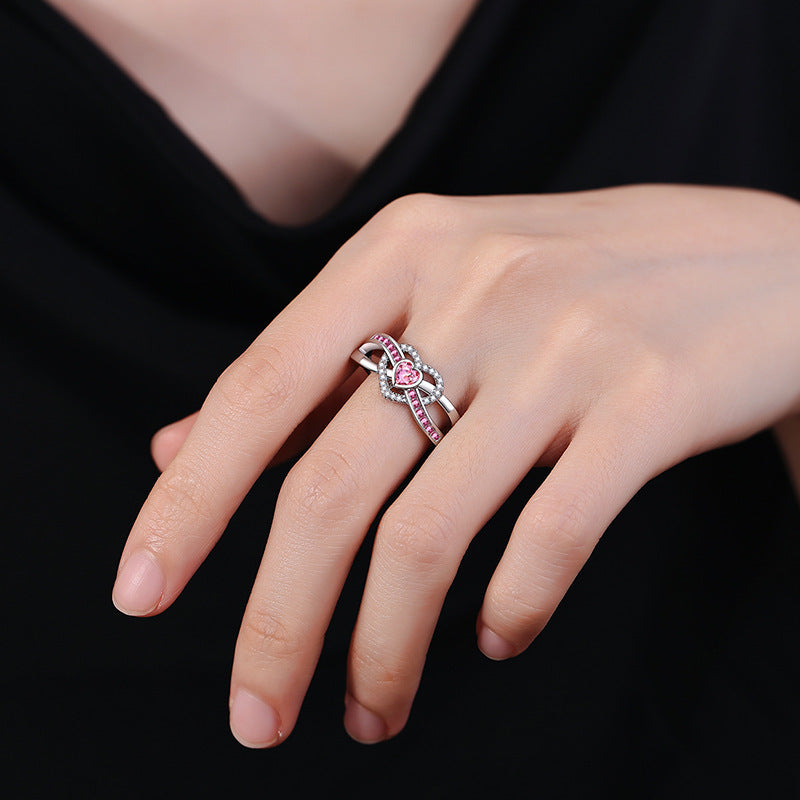 New Pink Loving Heart Zircon Ring Women's High Sense Women's Jewelry