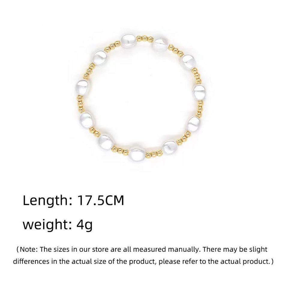 Elegant Freshwater Pearl And  Gold Bead Stretch Bracelet