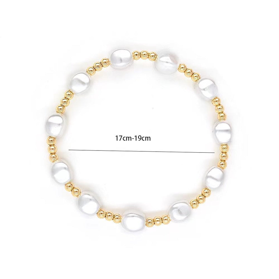 Elegant Freshwater Pearl And  Gold Bead Stretch Bracelet