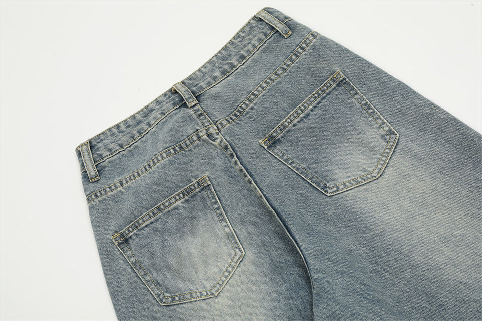 Washed Old Loose Denim Trousers Men