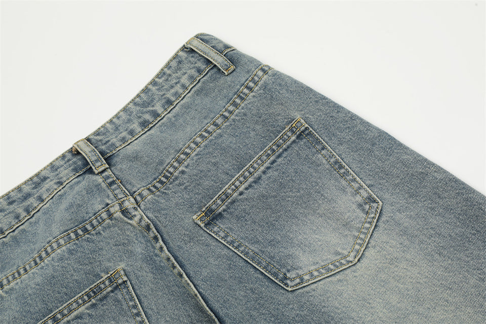 Washed Old Loose Denim Trousers Men