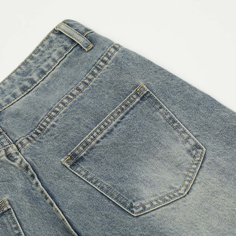 Washed Old Loose Denim Trousers Men