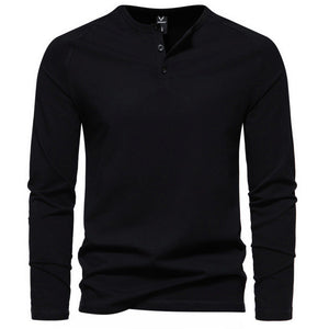 Men's Henry Collar Long-sleeved Casual Solid Color T-shirt Bottoming Shirt