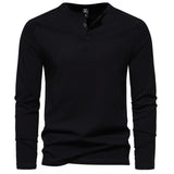 Men's Henry Collar Long-sleeved Casual Solid Color T-shirt Bottoming Shirt