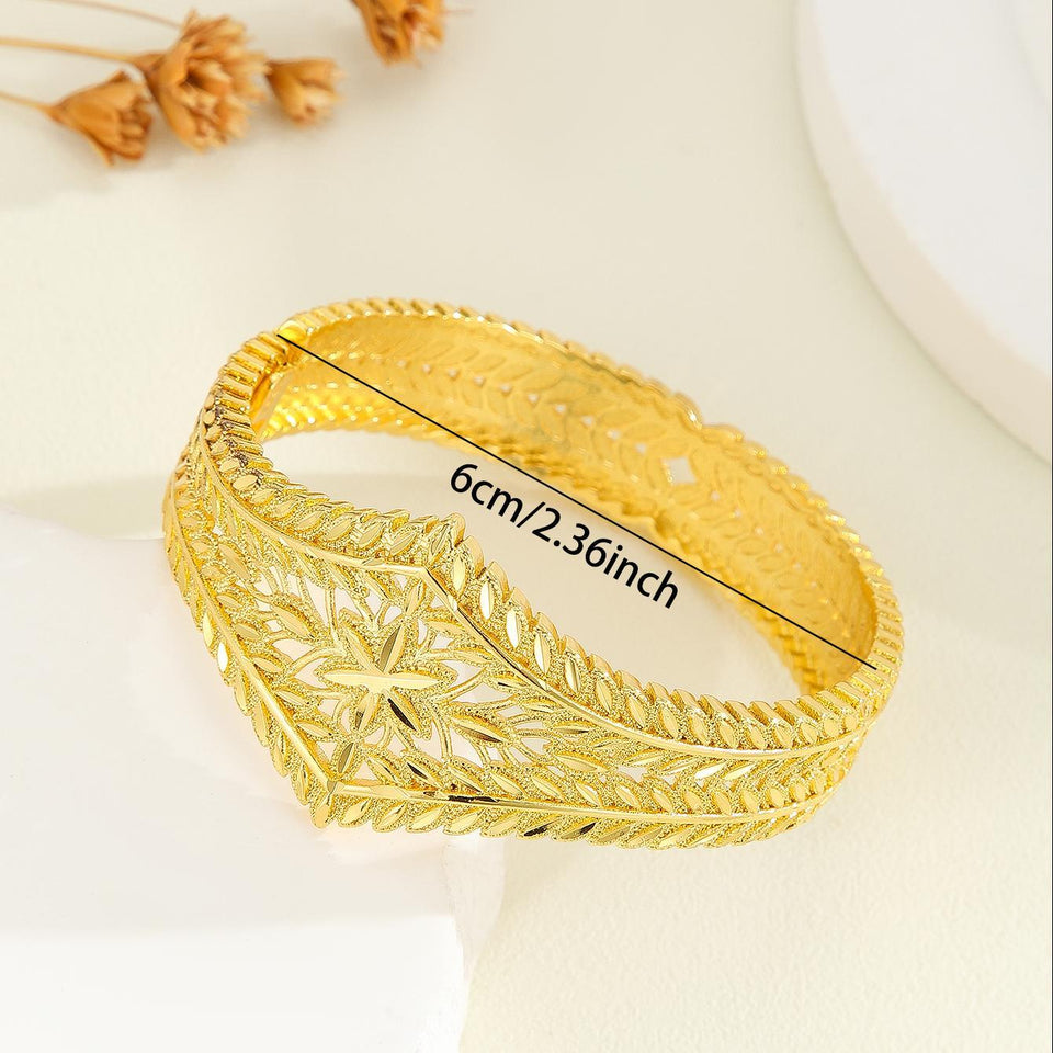 1pcs Fashionable Hollow Leaf Gold Bracelet, Carved Wheat Ear Flower Bracelet