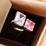 Artificial Topaz Square Ring Female Simple Micro Inlaid Zircon