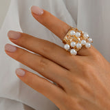 High Profile Retro Colorful Gemstone Pearl Tassel Ring For Women