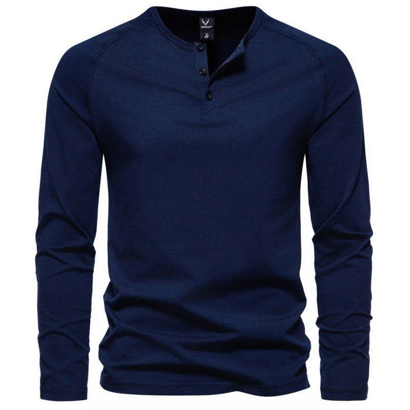 Men's Henry Collar Long-sleeved Casual Solid Color T-shirt Bottoming Shirt