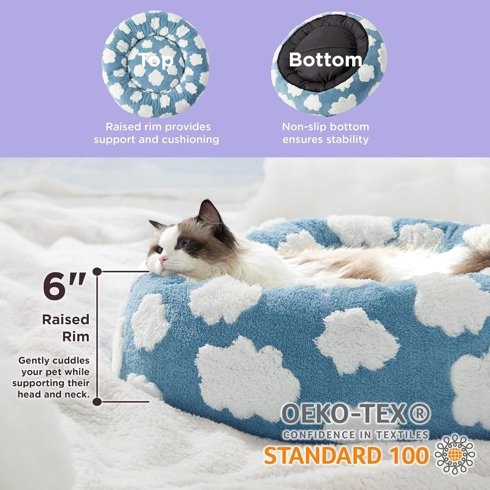 Lesure Cat Beds For Indoor Cats - Round Cat Bed Donut Small Dog Bed Calming Pet Beds, Cute Modern Beds With Jacquard Shaggy Plush & Anti Slip Bottom