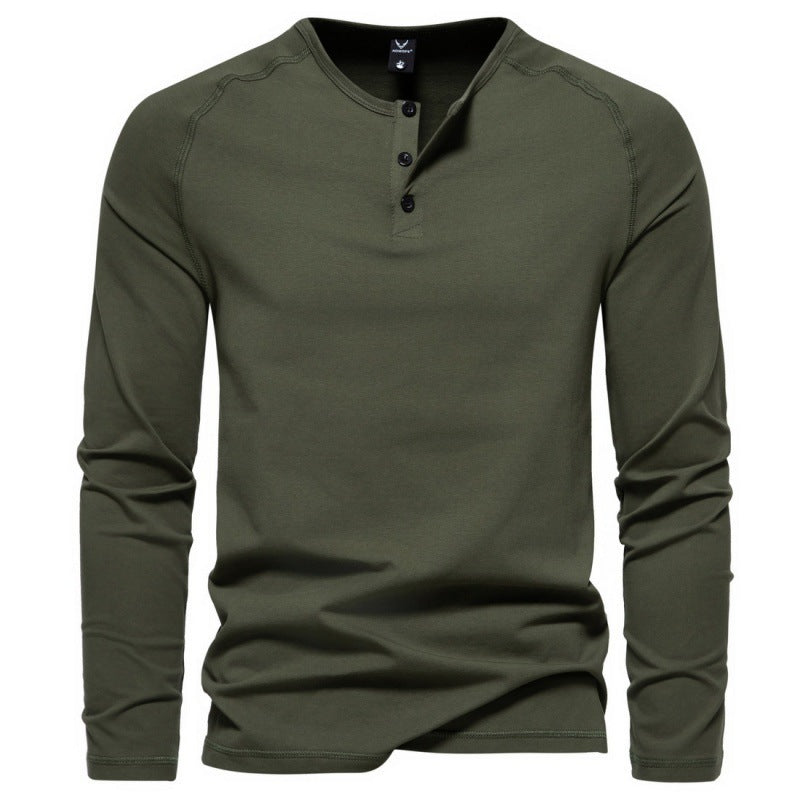 Men's Henry Collar Long-sleeved Casual Solid Color T-shirt Bottoming Shirt