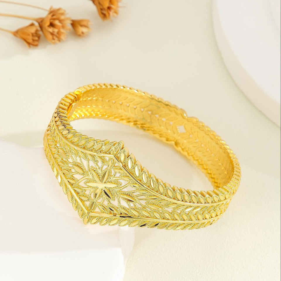 1pcs Fashionable Hollow Leaf Gold Bracelet, Carved Wheat Ear Flower Bracelet