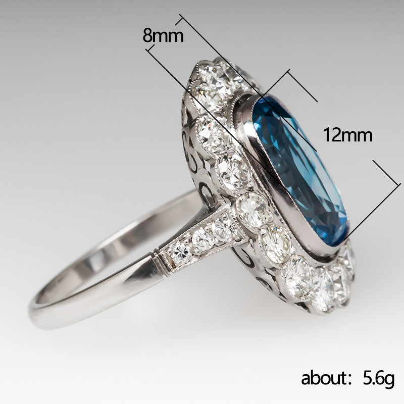 Luxury Colored Gems Ring Inlaid Sea Blue Women's