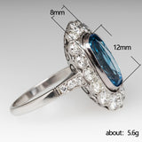 Luxury Colored Gems Ring Inlaid Sea Blue Women's