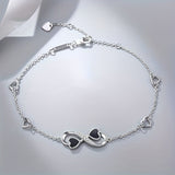 Infinite Love Heart Anklet - Sterling  Silver With Black Enamel Hearts