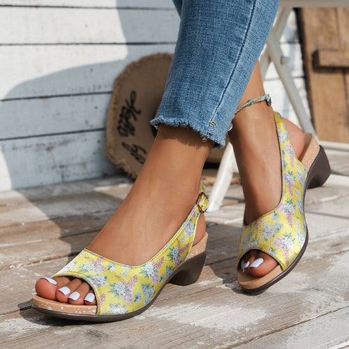 Peep Toe Beach Wedge Women's Buckle High Heel Sandals