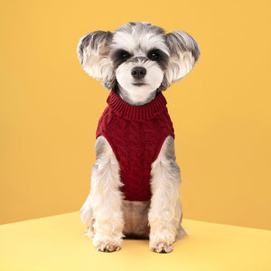 Autumn And Winter Pet Dog Cat Keep Warm Pure Color Classic Cable-knit Sweater Thickened Turtleneck Lapel Wool Clothes