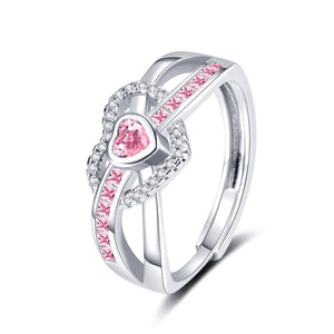 New Pink Loving Heart Zircon Ring Women's High Sense Women's Jewelry