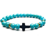 Creative 8mm Natural Stone Bead Cross Bracelet