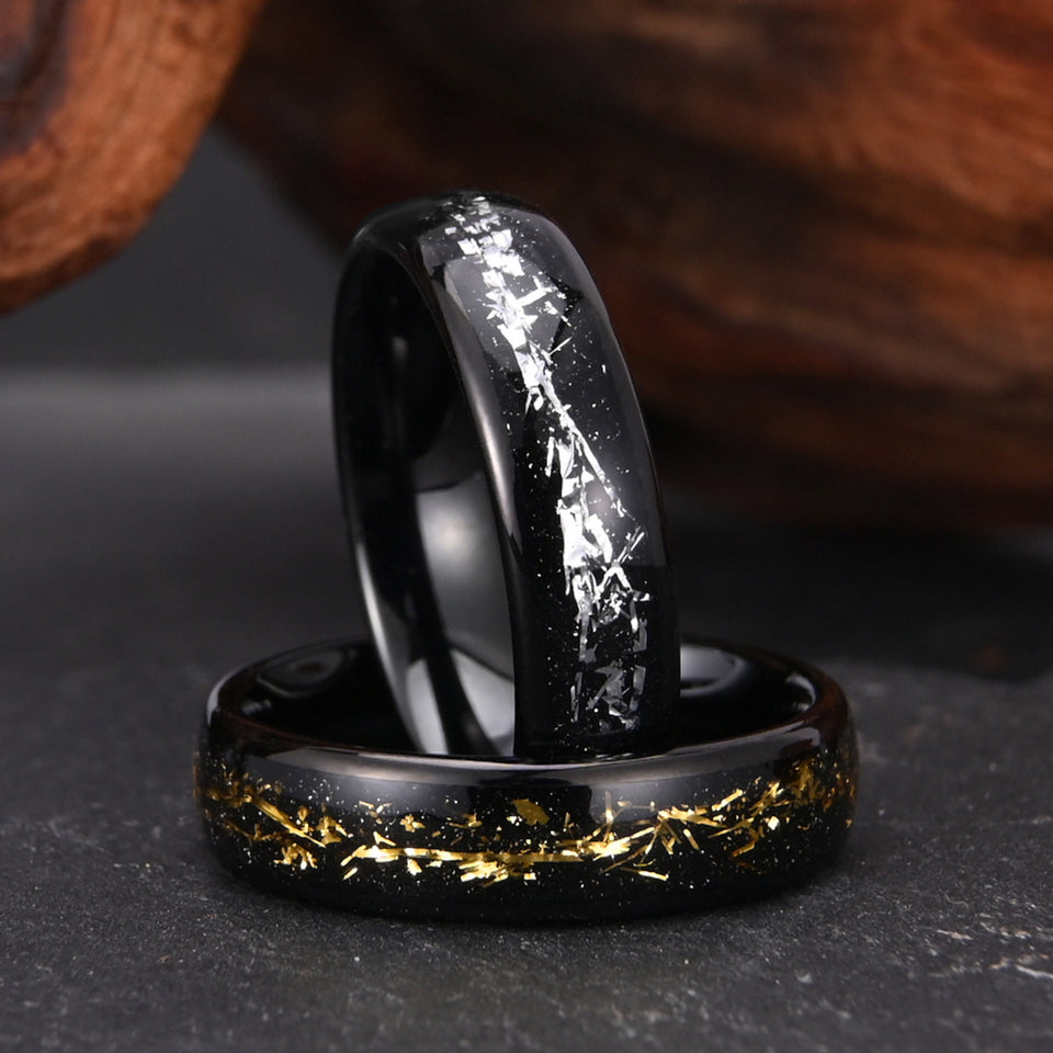 Tungsten Steel Black Ring Silver Wire Edged