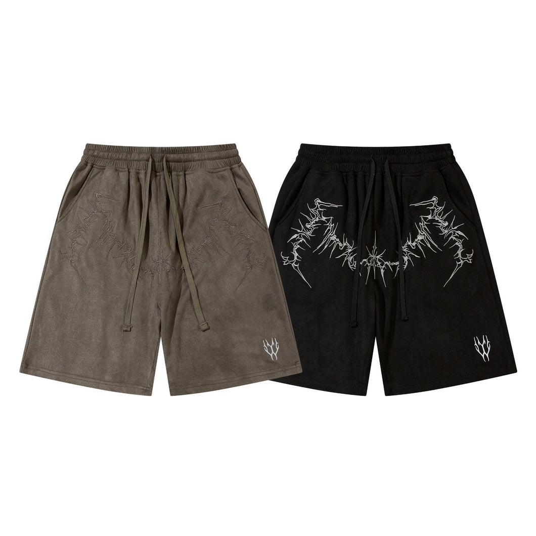 New Real Shot American Fashion Brand Suede Embroidered Shorts