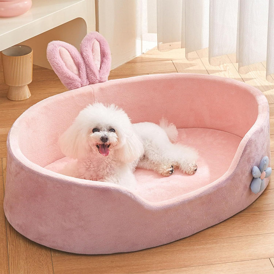 Cute Princess Dog Bed Pink Pet Bed Detachable Washable Dog Sleeping Bed Rabbit Ear Calming Dog And Cat Bed Soft Comfortable Warm Cat Bed For Small Medium Sized Breed Four Seasons