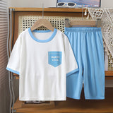 Home Wear 34 Sleeve Suit Boys And Girls Summer Thin Medium And Big Children Air Conditioning Clothes