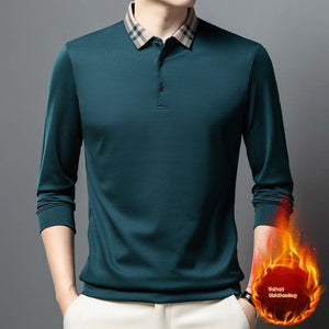 Autumn And Winter New Men's Fleece T-shirt Lapel Loose, Simple And All-matching