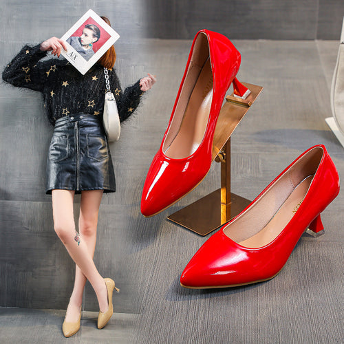Shallow Mouth Pointed High Heels Sexy Patent Leather Stilettos
