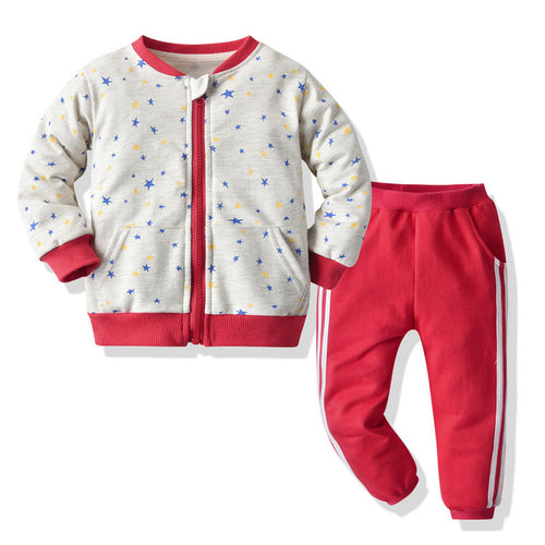 Baseball Uniform Cotton Star Print Casual Clothes Jacket Children Sportswear Suit