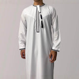 Solid Color Round Neck Embroidered Thick Tassel Oman Gowns Saudi Arabia Men