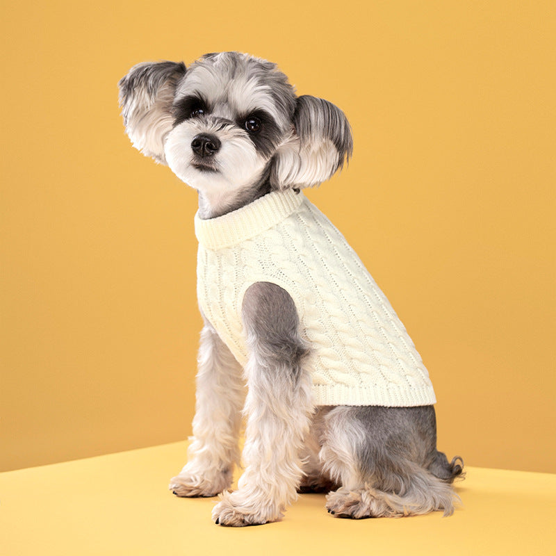 Autumn And Winter Pet Dog Cat Keep Warm Pure Color Classic Cable-knit Sweater Thickened Turtleneck Lapel Wool Clothes