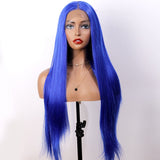 Synthetic Front Lace Headgear Blue Long Straight