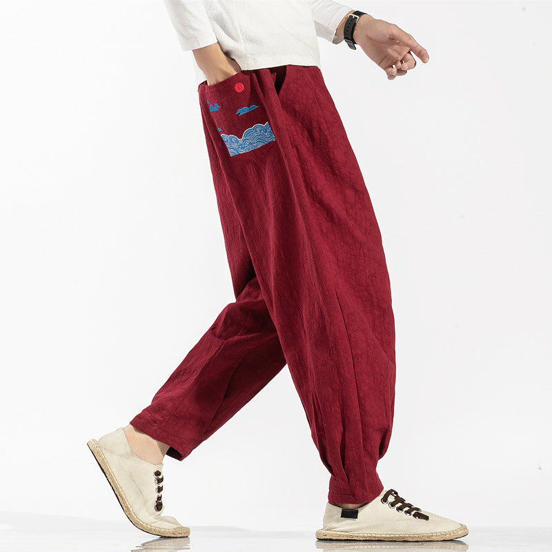 Chinese Style Retro Embroidery Men Trousers