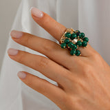 High Profile Retro Colorful Gemstone Pearl Tassel Ring For Women