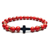 Creative 8mm Natural Stone Bead Cross Bracelet