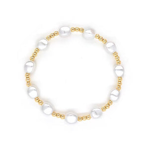 Elegant Freshwater Pearl And  Gold Bead Stretch Bracelet