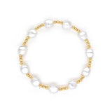 Elegant Freshwater Pearl And  Gold Bead Stretch Bracelet