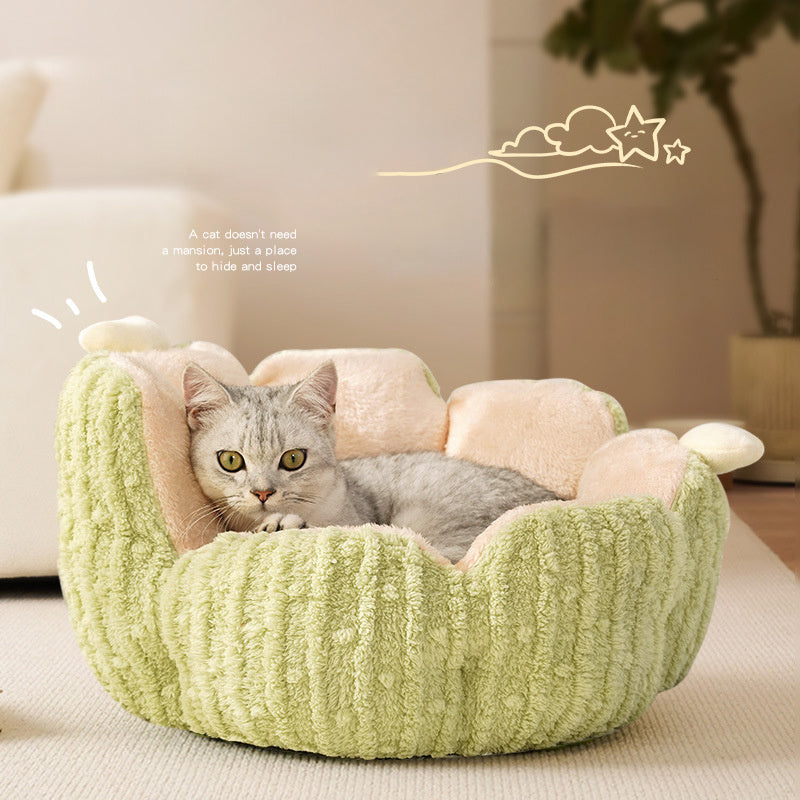 Hollypet Calming Cat Beds For Indoor Cats Cute Cactus Pet Beds Fluffy Puppy Bed Non Slip Extra Small Dog Bed