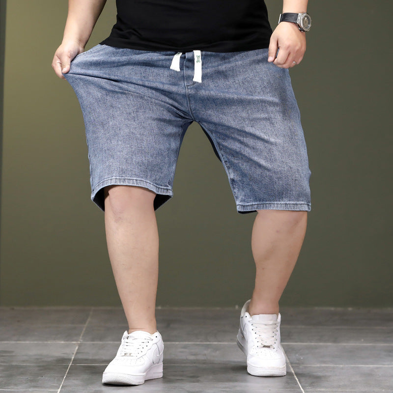 Summer Thin Plus Size Elastic Waist Denim Shorts Men