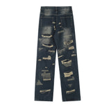 Ripped Denim Straight-leg Trousers Men