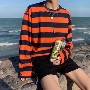 Autumn Striped T-shirt Loose Bottoming Round Neck Casual