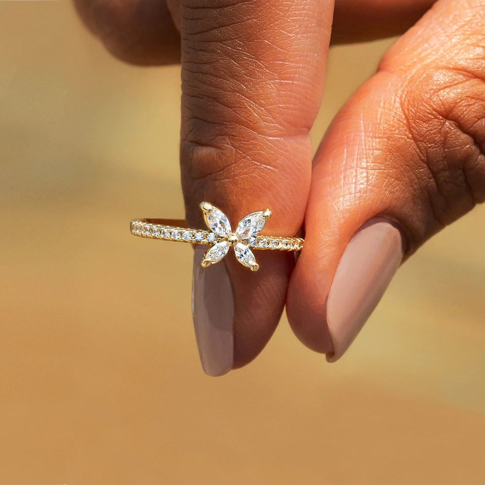 Simple Personality S925 Sterling Silver Butterfly Diamond-studded Ring Women