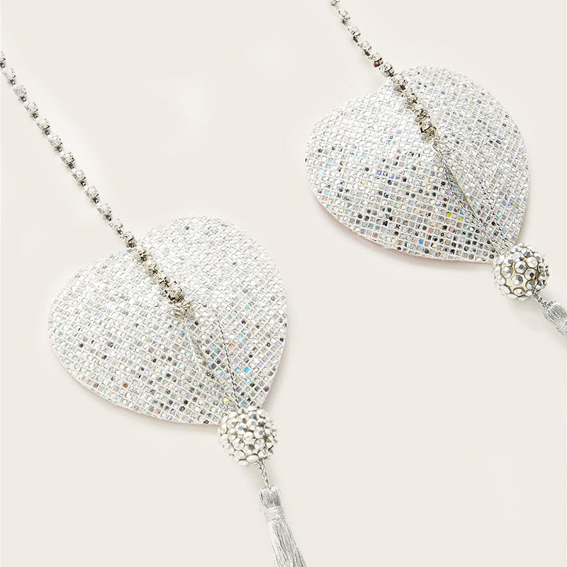 Tassel Breast Pad Chain Sequins Love Heart Chest Necklace Ornament