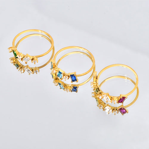 Simple And Light Luxury Ins Multicolor Colorful Crystals Ring For Women