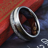 Two-tone Patch Ornament White Silk Wood Grain Ring Men's Titanium Steel