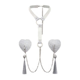 Tassel Breast Pad Chain Sequins Love Heart Chest Necklace Ornament